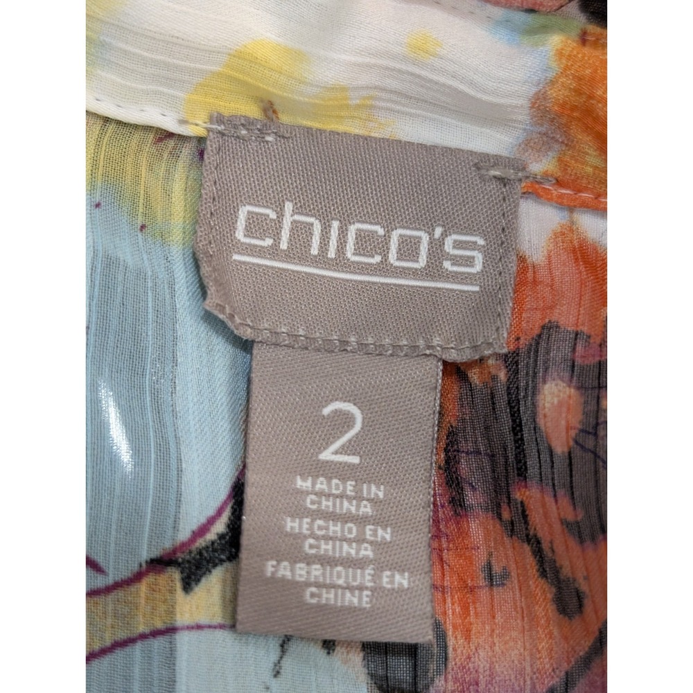 Chico's 2 or L Top NWOT Floral Sheer Lite Wgt Button Up Shirt Tab Sleeve Airy - Picture 8 of 10